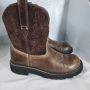 Ariat Fatbaby Womens Sz 8.5 B Brown Leather Cheetah Cowboy Western Boots